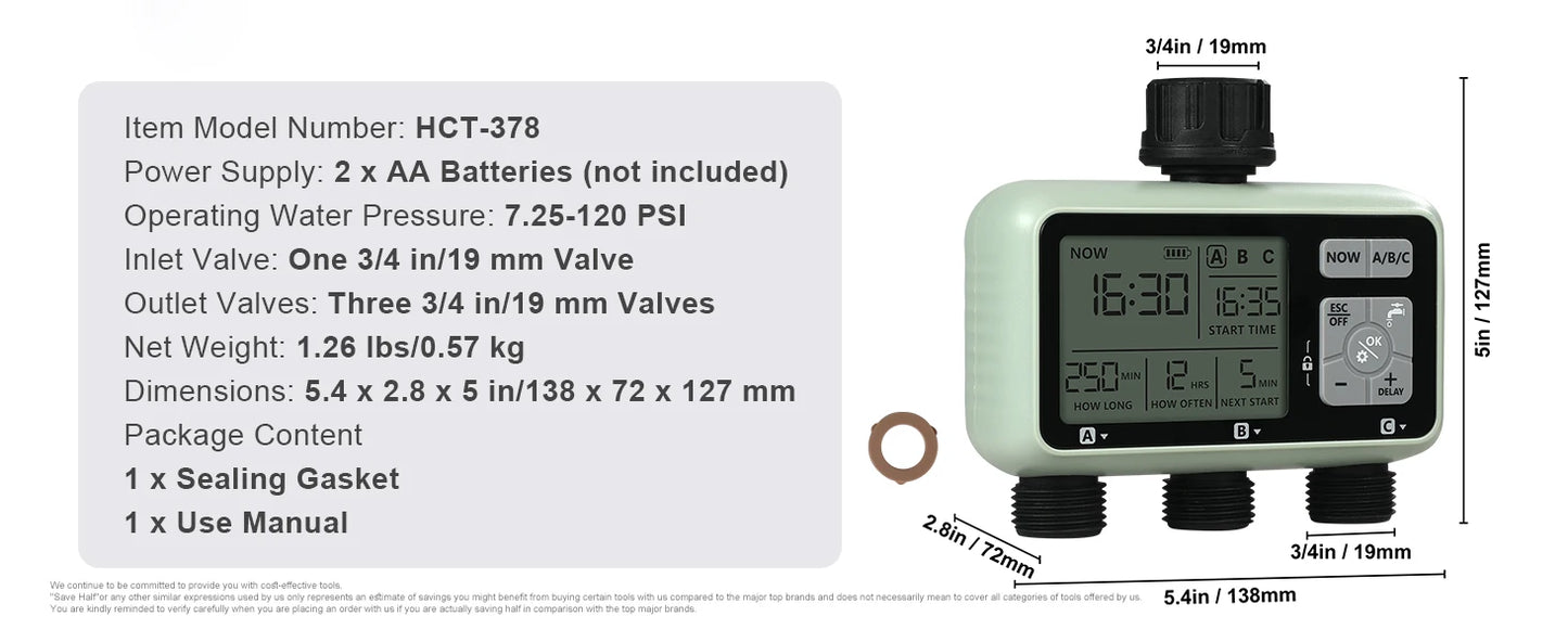 SucceBuy Water Timer 3 Outlets Hose 3 Independent Watering Zone LCD Display Rain Delay Mode Manual Mode Watering Sprinkler Timer