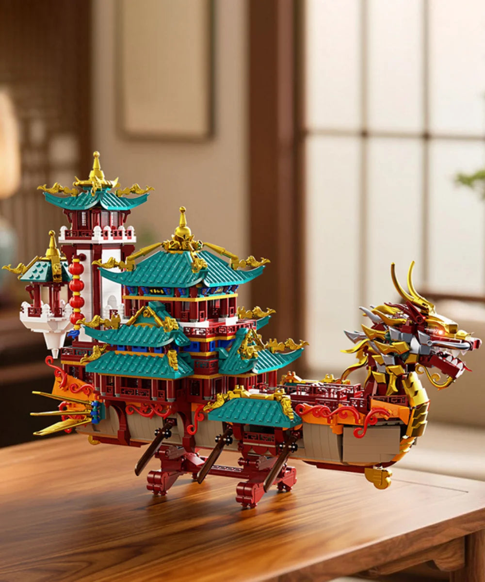 KAVOWORLD 2453PCS Chinese Dragon Boat Building Bricks Model Traditional Architecture STEM Toy Ideal Gift for Office Home Decor