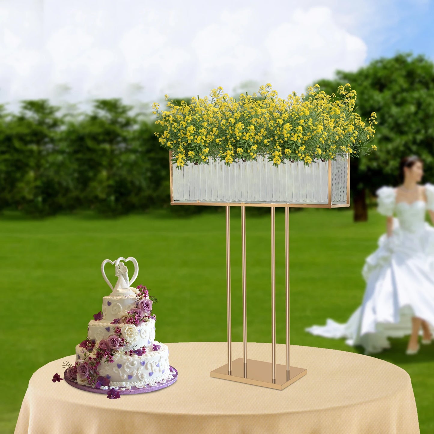 70*90cm Pretty Crystal Wedding Flower Stand Crystal Flower Holder Iron&Crystal Stable Wedding Flowers Frame 8-10kg Clear, Gold