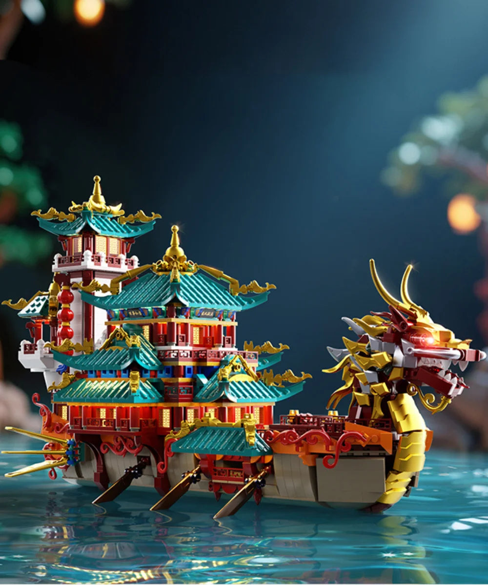 KAVOWORLD 2453PCS Chinese Dragon Boat Building Bricks Model Traditional Architecture STEM Toy Ideal Gift for Office Home Decor