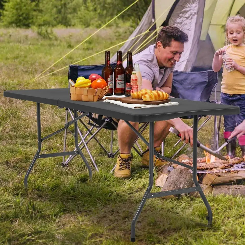 Portable Folding Table 6ft Heavy Duty Plastic Collapsible Table with Carrying Handle Outdoor Indoor Dining Table or Camping and