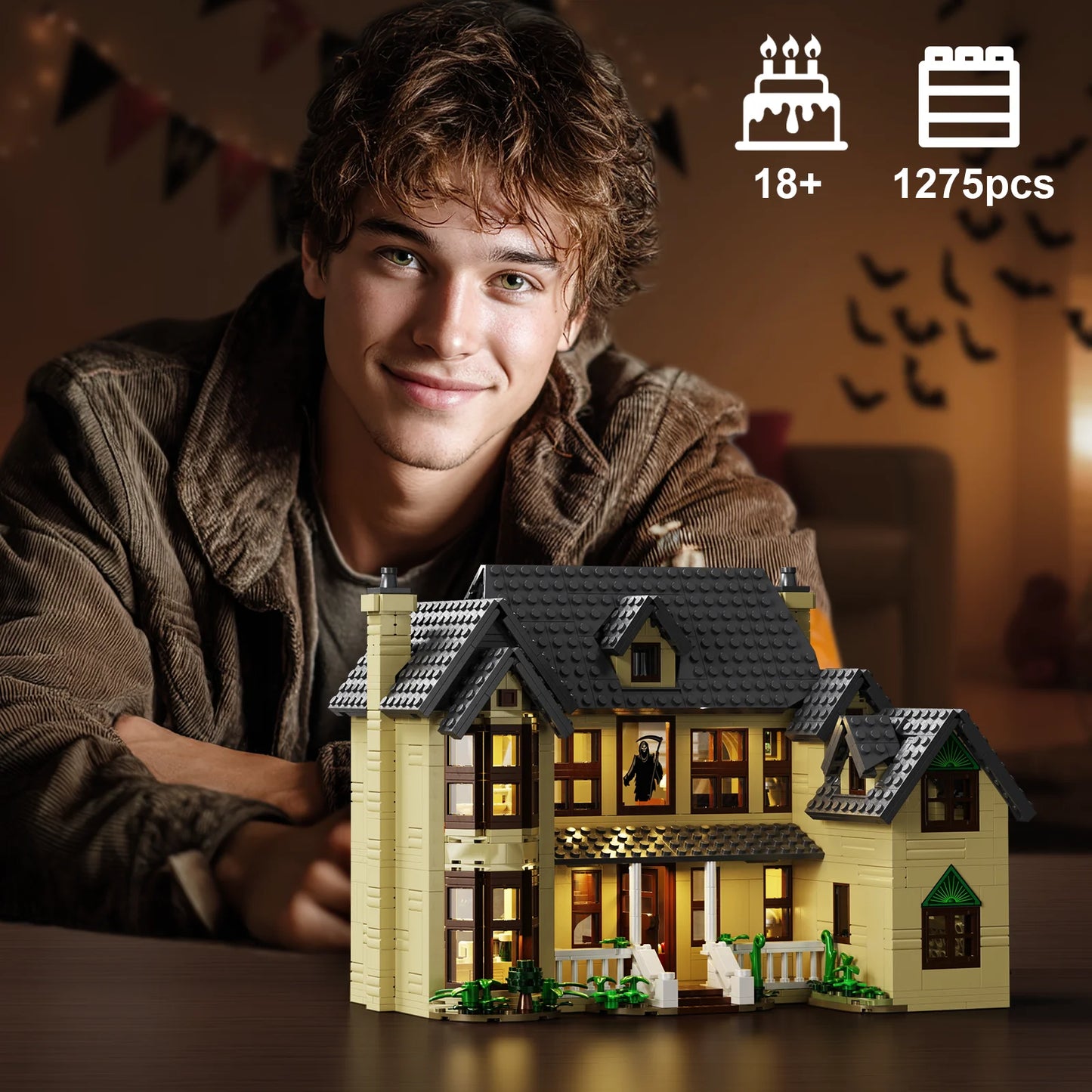 Horror House Building Block Set Home Decor Scary Movie Haunted House Model Halloween Room Decoration Gift for Man, Woman