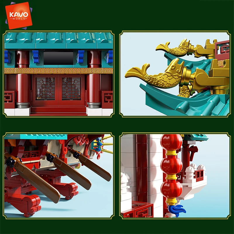 KAVOWORLD 2453PCS Chinese Dragon Boat Building Bricks Model Traditional Architecture STEM Toy Ideal Gift for Office Home Decor