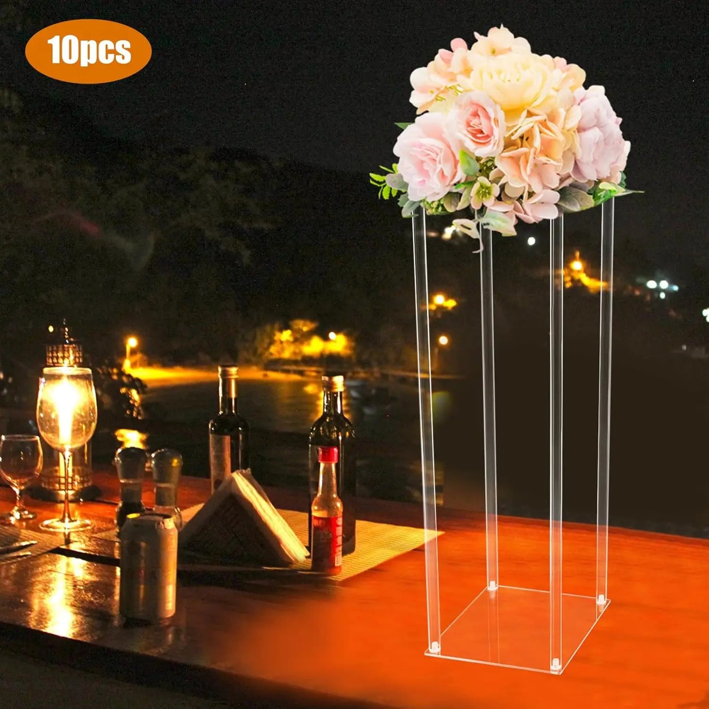 10PCS, 80 cm Wedding Flower Stands Acrylic Wedding Decoration for Tables Bouquet Vase Columns Flower Vase Rectangular Floor Vase
