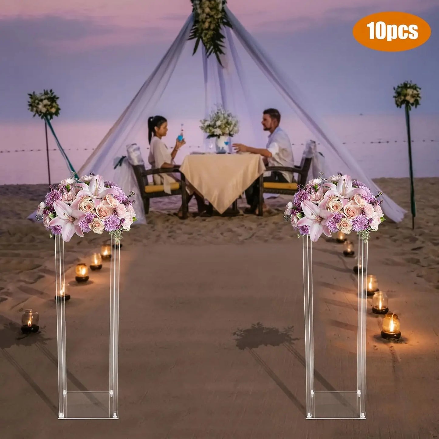 10PCS, 80 cm Wedding Flower Stands Acrylic Wedding Decoration for Tables Bouquet Vase Columns Flower Vase Rectangular Floor Vase