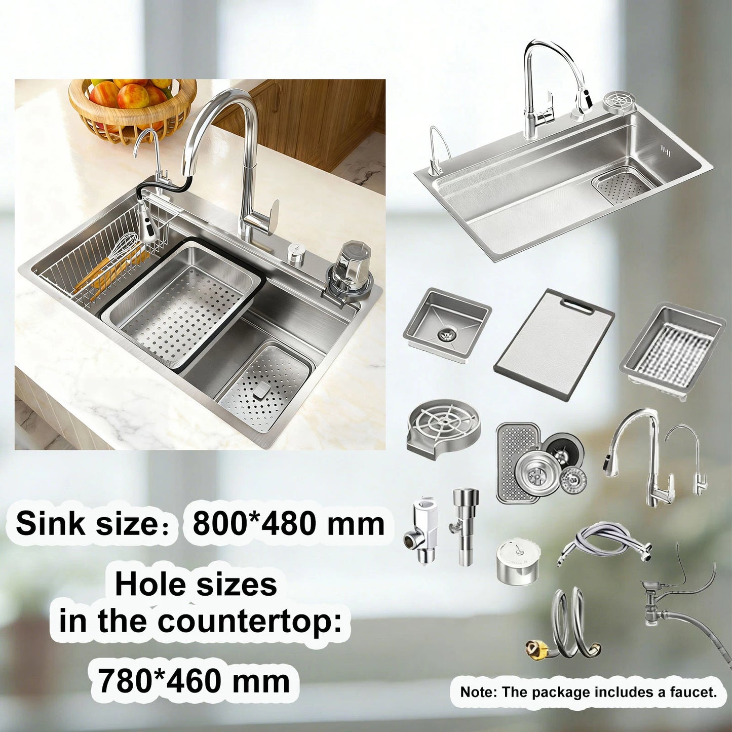 Undermount Sinks 304 Stainless Steel Kitchen Sink Embossed Single Bowl Large Dish Wash Single Slot Shipped from the US