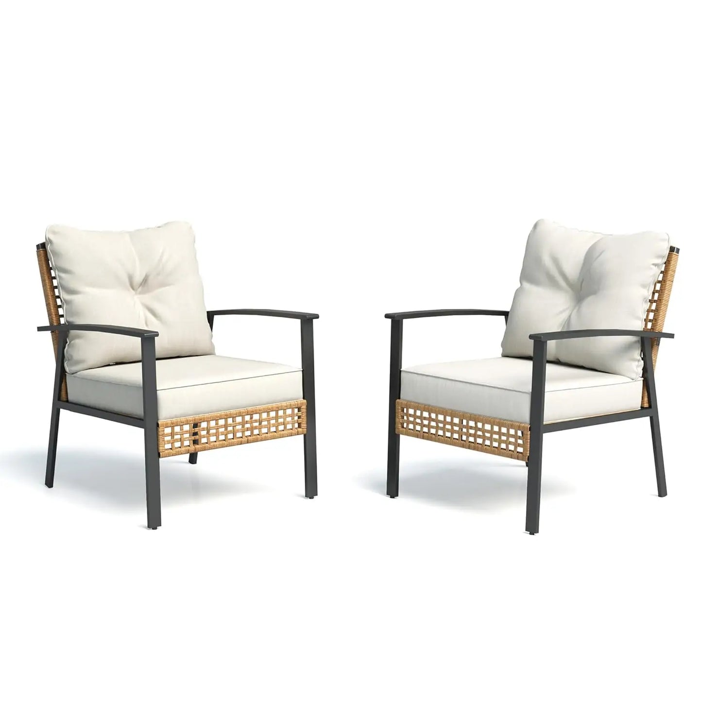 Outdoor Rattan Bistro Set, Patio Furniture Wicker Chairs Set of 2 with Deep Seating and Thick Cushions, Oversize, Customized