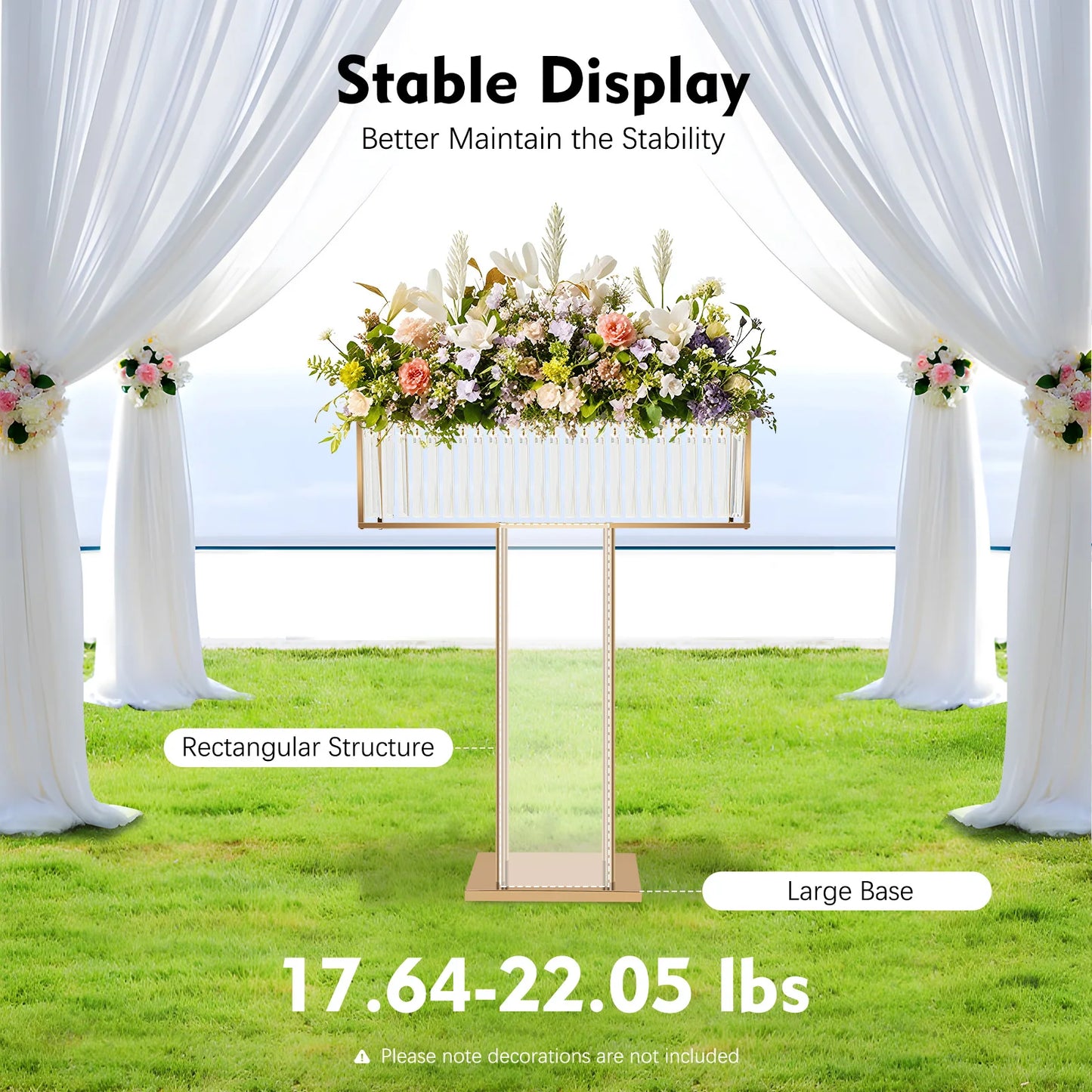 70*90cm Pretty Crystal Wedding Flower Stand Crystal Flower Holder Iron&Crystal Stable Wedding Flowers Frame 8-10kg Clear, Gold