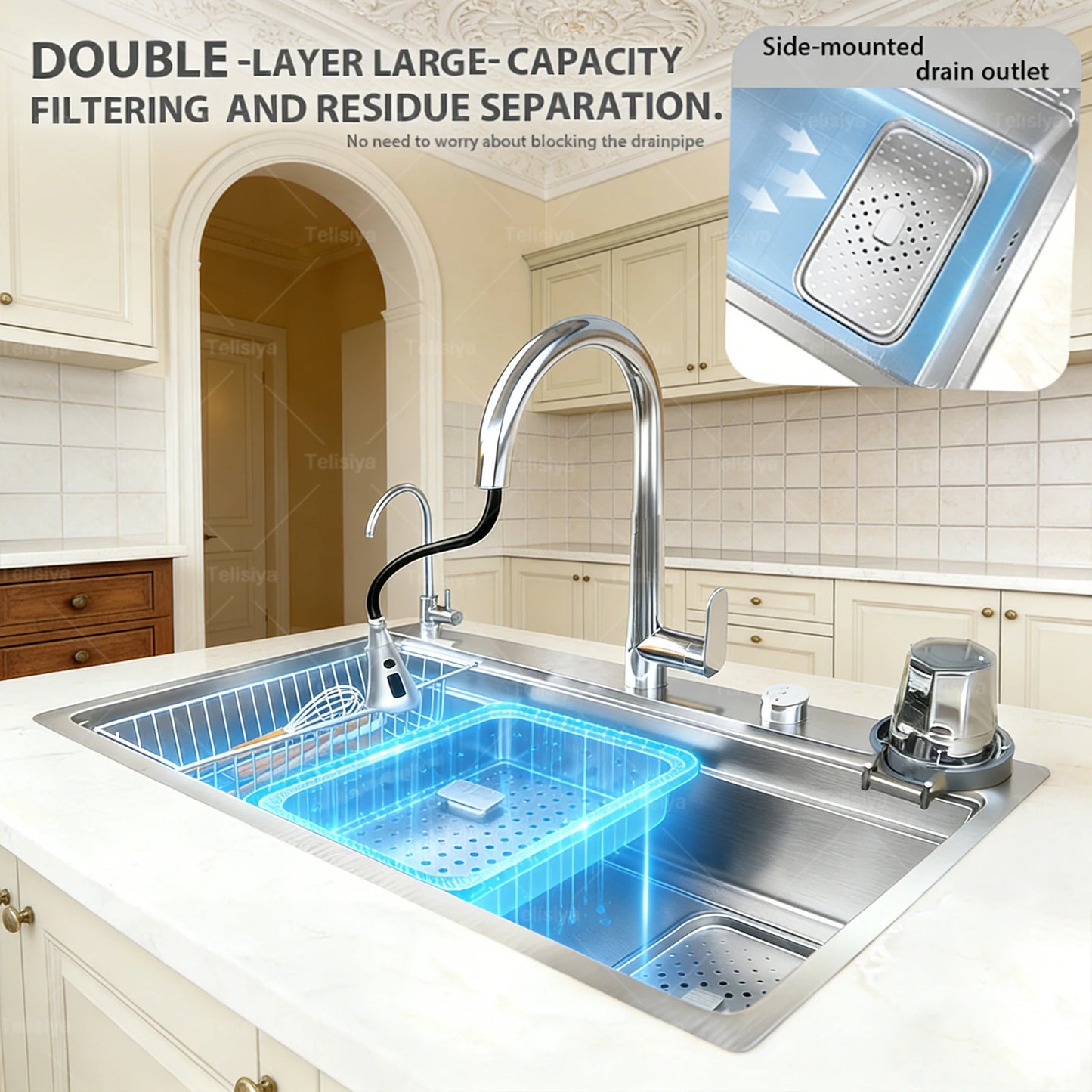 Undermount Sinks 304 Stainless Steel Kitchen Sink Embossed Single Bowl Large Dish Wash Single Slot Shipped from the US