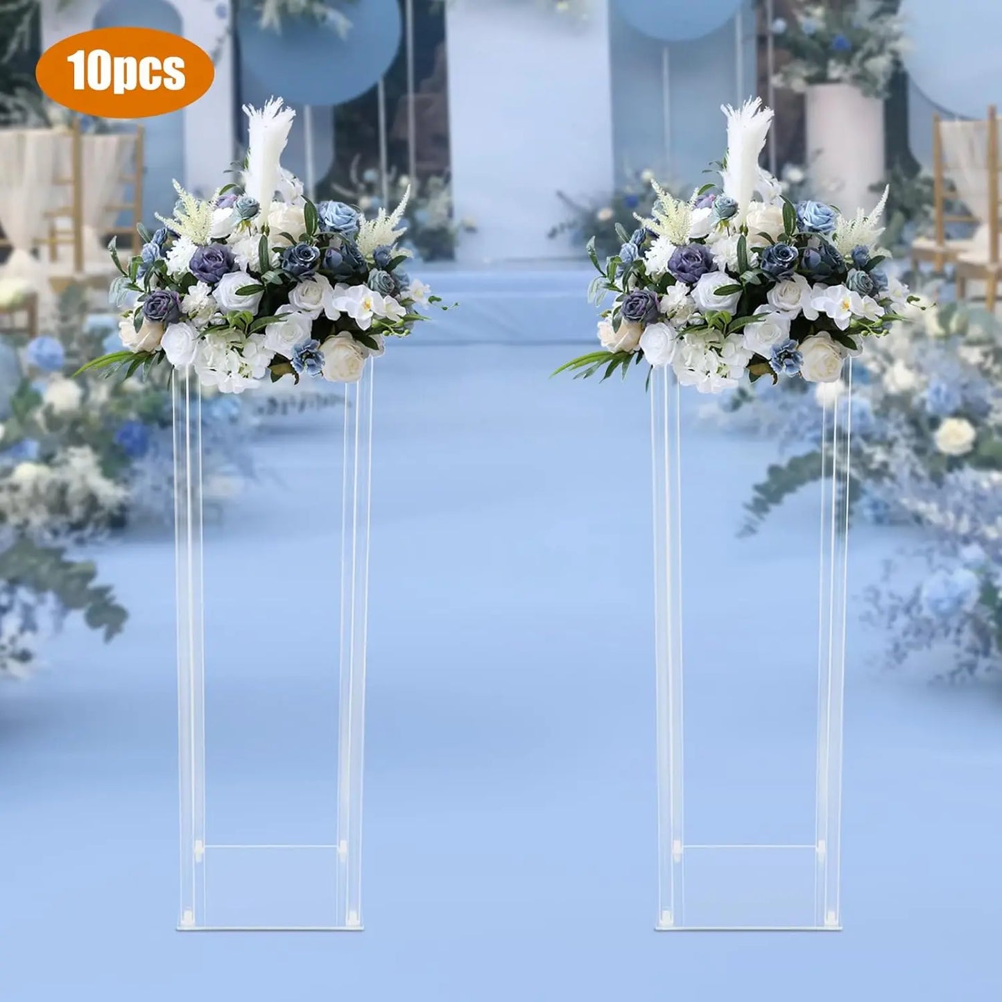 10PCS, 80 cm Wedding Flower Stands Acrylic Wedding Decoration for Tables Bouquet Vase Columns Flower Vase Rectangular Floor Vase