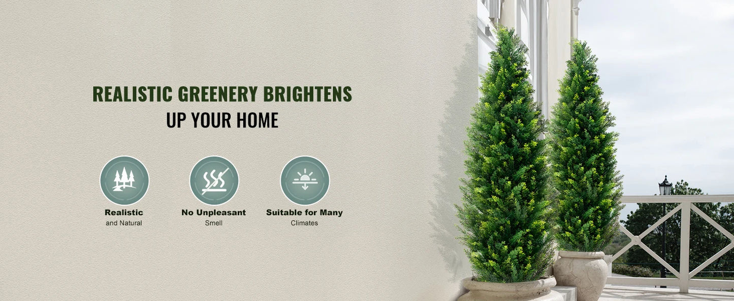 SucceBuy Artificial Cedar Topiary Tree Evergreen Fake Pine Cypress Trees Plant Artificial Greenery Set for Home Decor Outdoor