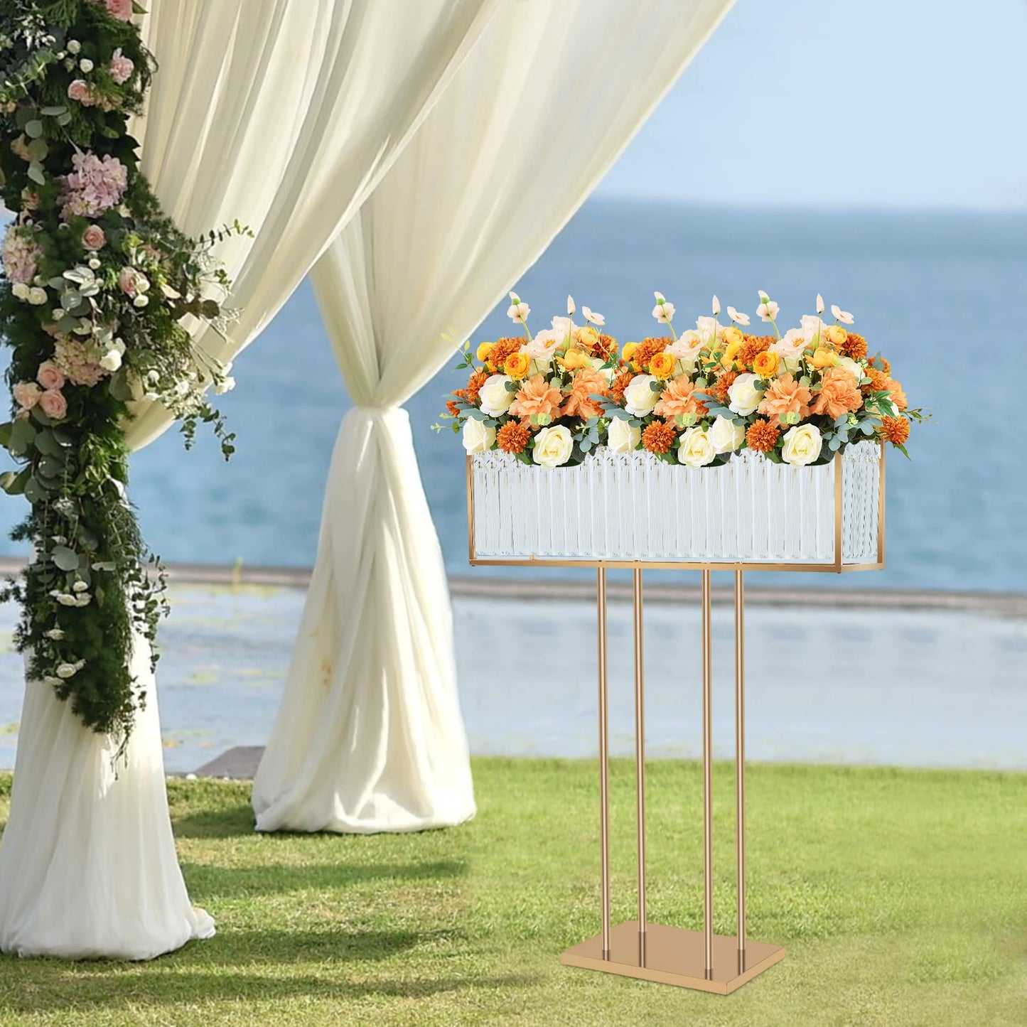 70*90cm Pretty Crystal Wedding Flower Stand Crystal Flower Holder Iron&Crystal Stable Wedding Flowers Frame 8-10kg Clear, Gold