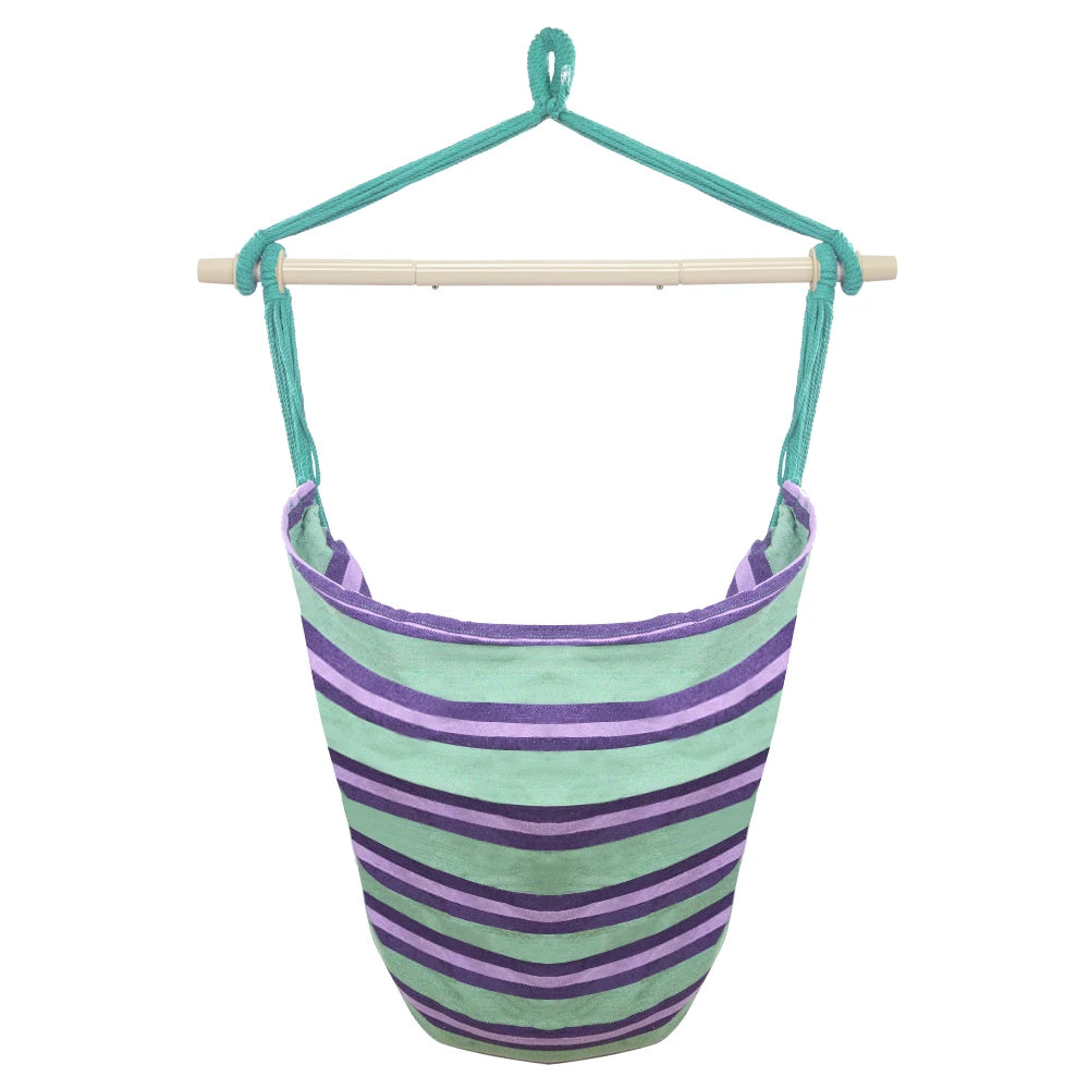 Outdoor Hanging Rope Chair Polyester Cotton with 2 Soft Pillows Green 250 Lbs Capacity for Garden Patio Porch Backyard Swing