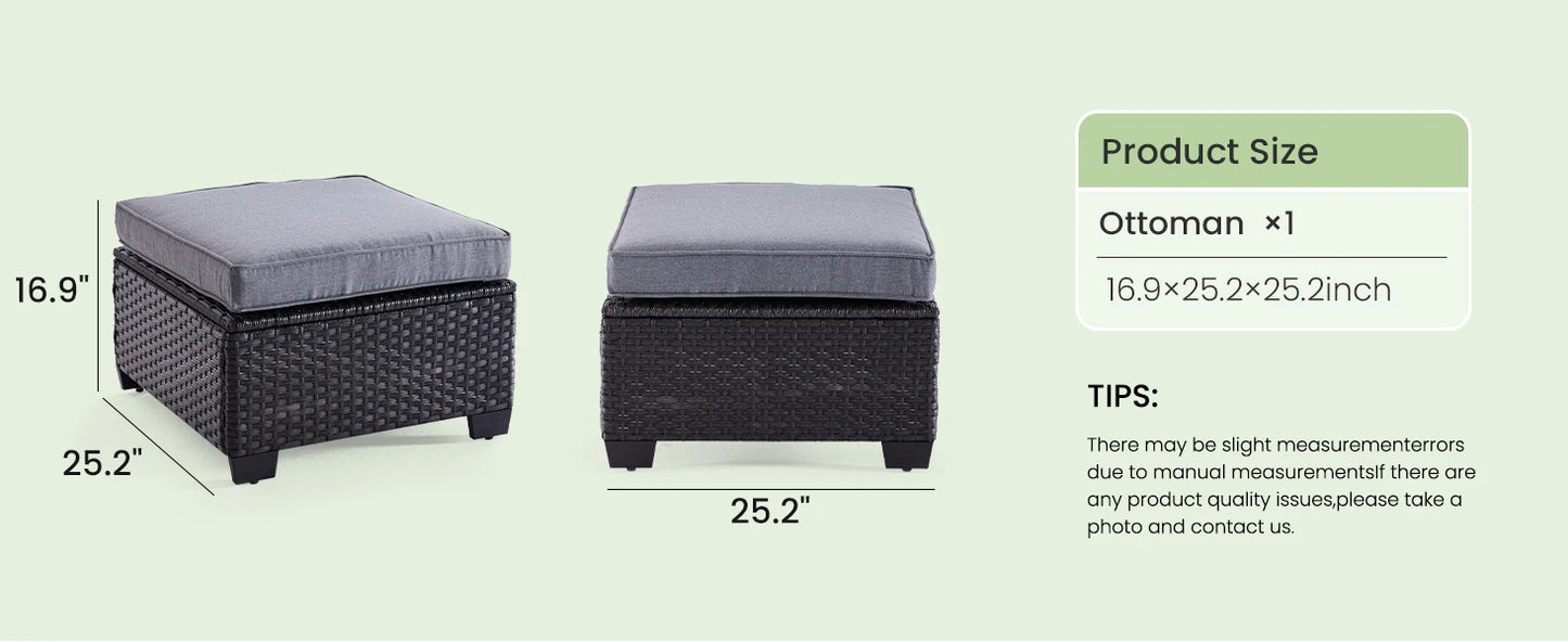 Farini Patio Sectional Sofa Set, Outdoor Furniture with Ottoman, Water/Oil/Stain-Resistant Fabric, Dark Gray Cushion + Gray Wick