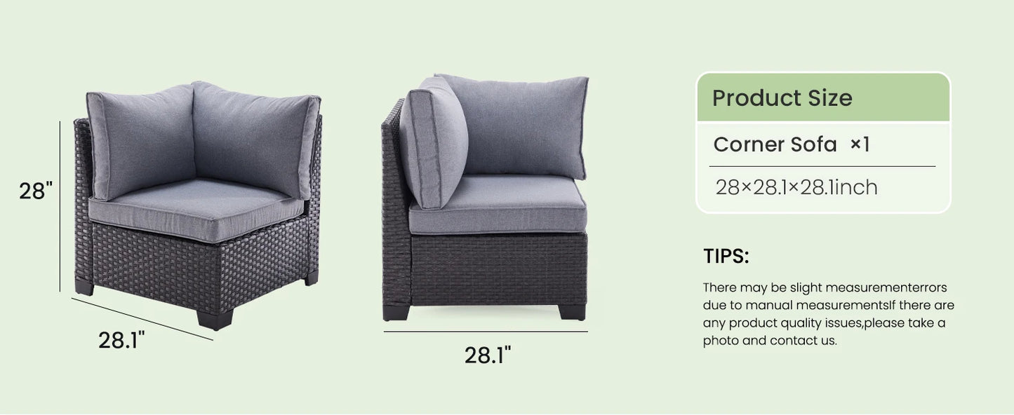 Farini Patio Sectional Sofa Set, Outdoor Furniture with Ottoman, Water/Oil/Stain-Resistant Fabric, Dark Gray Cushion + Gray Wick