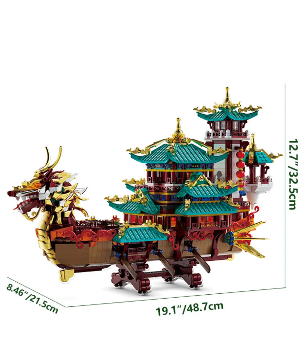 KAVOWORLD 2453PCS Chinese Dragon Boat Building Bricks Model Traditional Architecture STEM Toy Ideal Gift for Office Home Decor