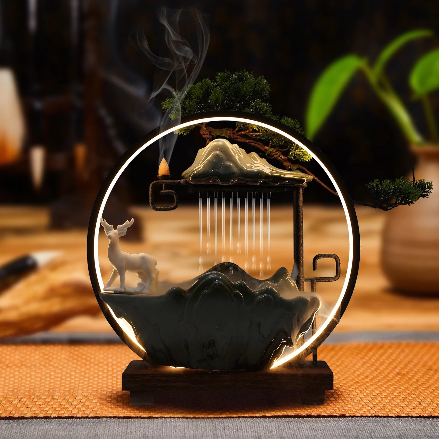 Bymaocar Decorative Water Fountain Tabletop Fountain LED Light Mist Effect Indoor Fountain Simulated Landscape Bonsai Tree Home Office Desk Decor Zen Relaxation Gift