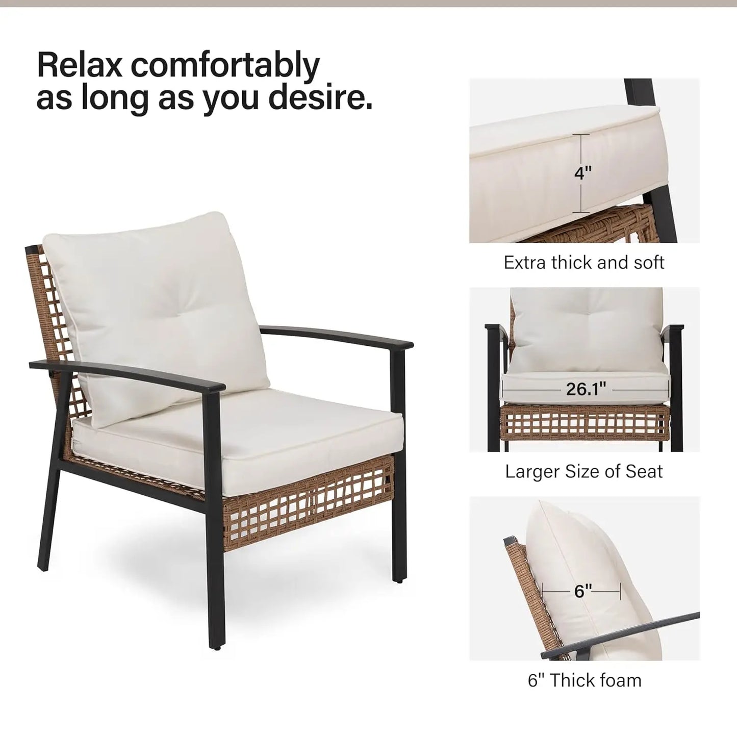 Outdoor Rattan Bistro Set, Patio Furniture Wicker Chairs Set of 2 with Deep Seating and Thick Cushions, Oversize, Customized