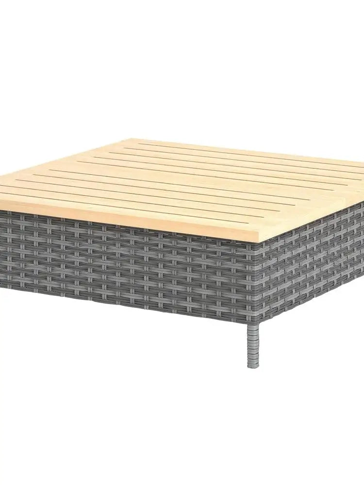 Outdoor Side Table with PE Rattan, Patio End Table with Natural Fir Wood Top, Weather Resistant Accent Table for Patio Pool P