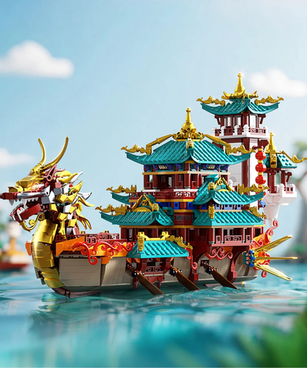 KAVOWORLD 2453PCS Chinese Dragon Boat Building Bricks Model Traditional Architecture STEM Toy Ideal Gift for Office Home Decor