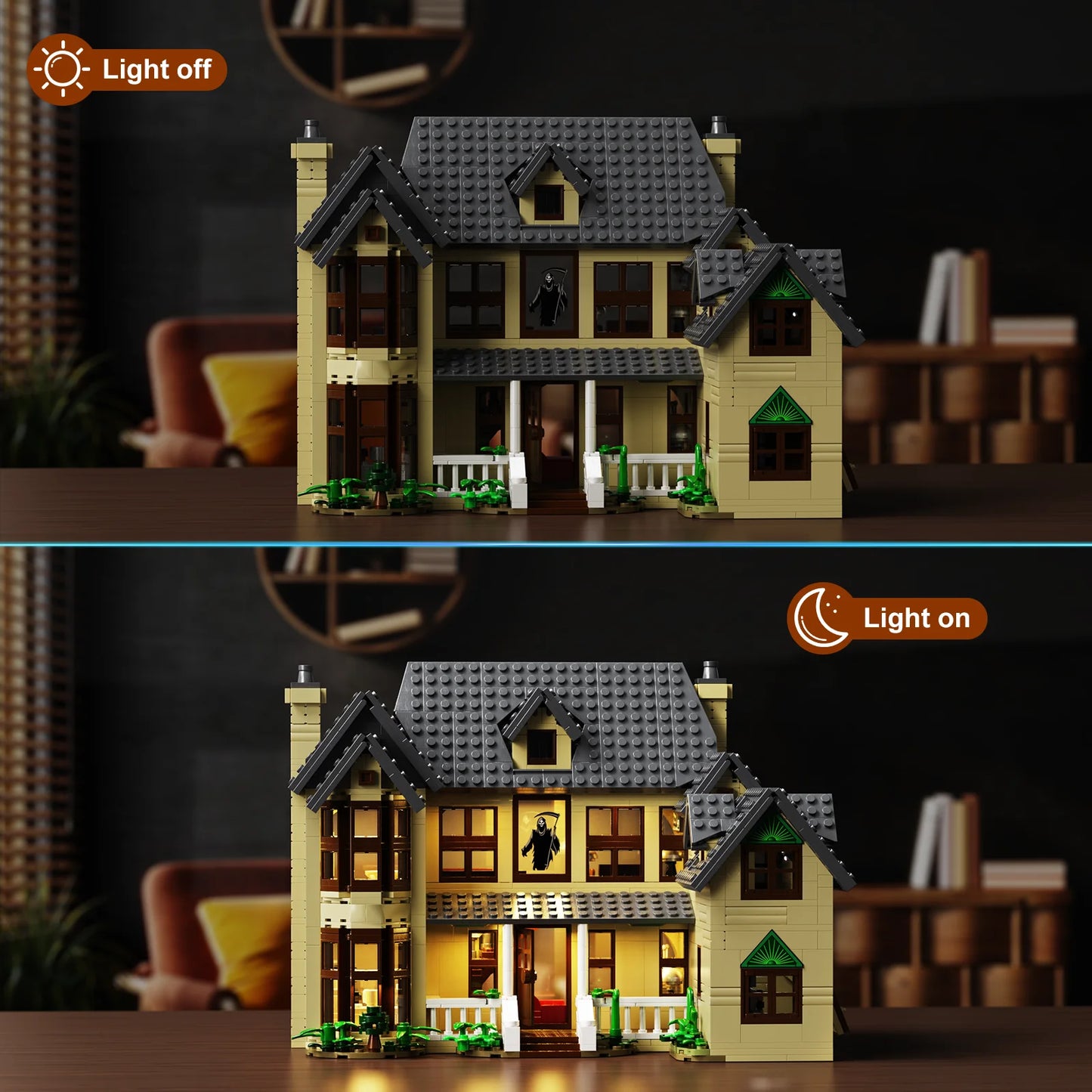Horror House Building Block Set Home Decor Scary Movie Haunted House Model Halloween Room Decoration Gift for Man, Woman