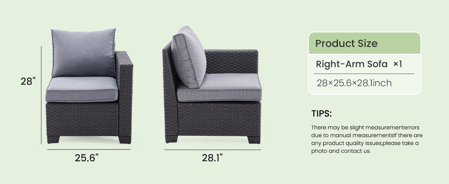 Farini Patio Sectional Sofa Set, Outdoor Furniture with Ottoman, Water/Oil/Stain-Resistant Fabric, Dark Gray Cushion + Gray Wick