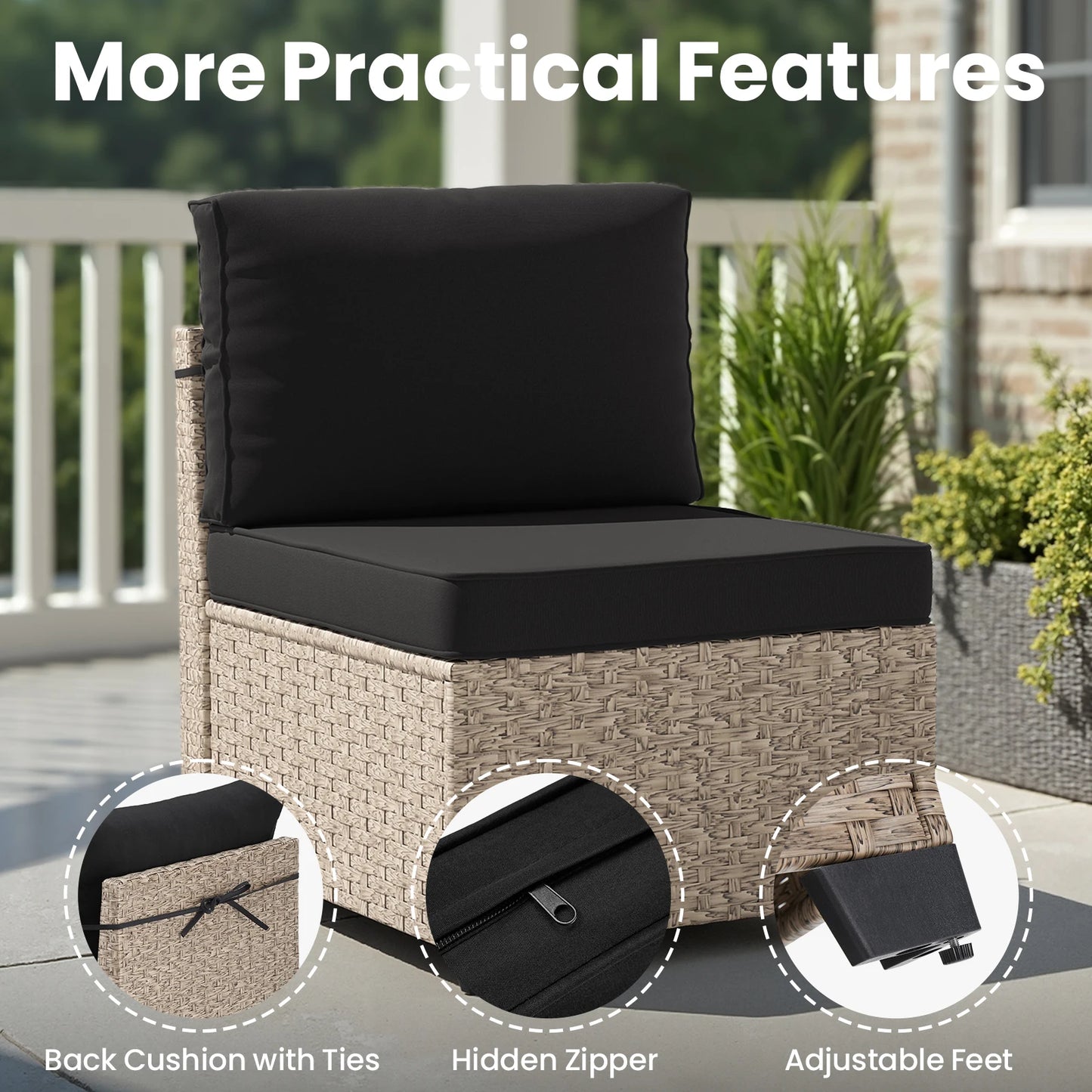 7-Piece Patio Furniture Set, Outdoor Rattan Sectional Sofa with Tempered Glass Table, All-Weather, for Garden, Porch, Backyard