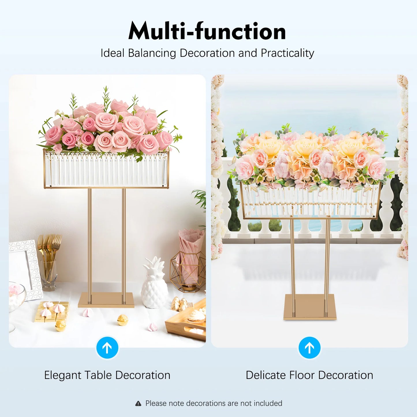 70*90cm Pretty Crystal Wedding Flower Stand Crystal Flower Holder Iron&Crystal Stable Wedding Flowers Frame 8-10kg Clear, Gold