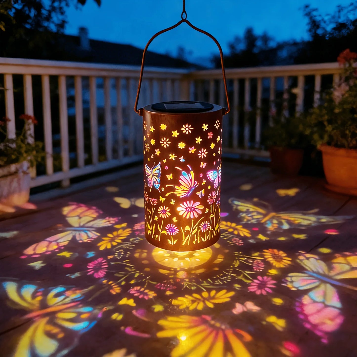 New Solar Butterfly Lantern, IP65 Waterproof Iron Garden Decoration, Upgraded Painted Butterfly Lantern, Spotlight, Solar Charging, 600mAh Nickel Battery, Suitable For Courtyard, Terrace, Backyard, Porch.