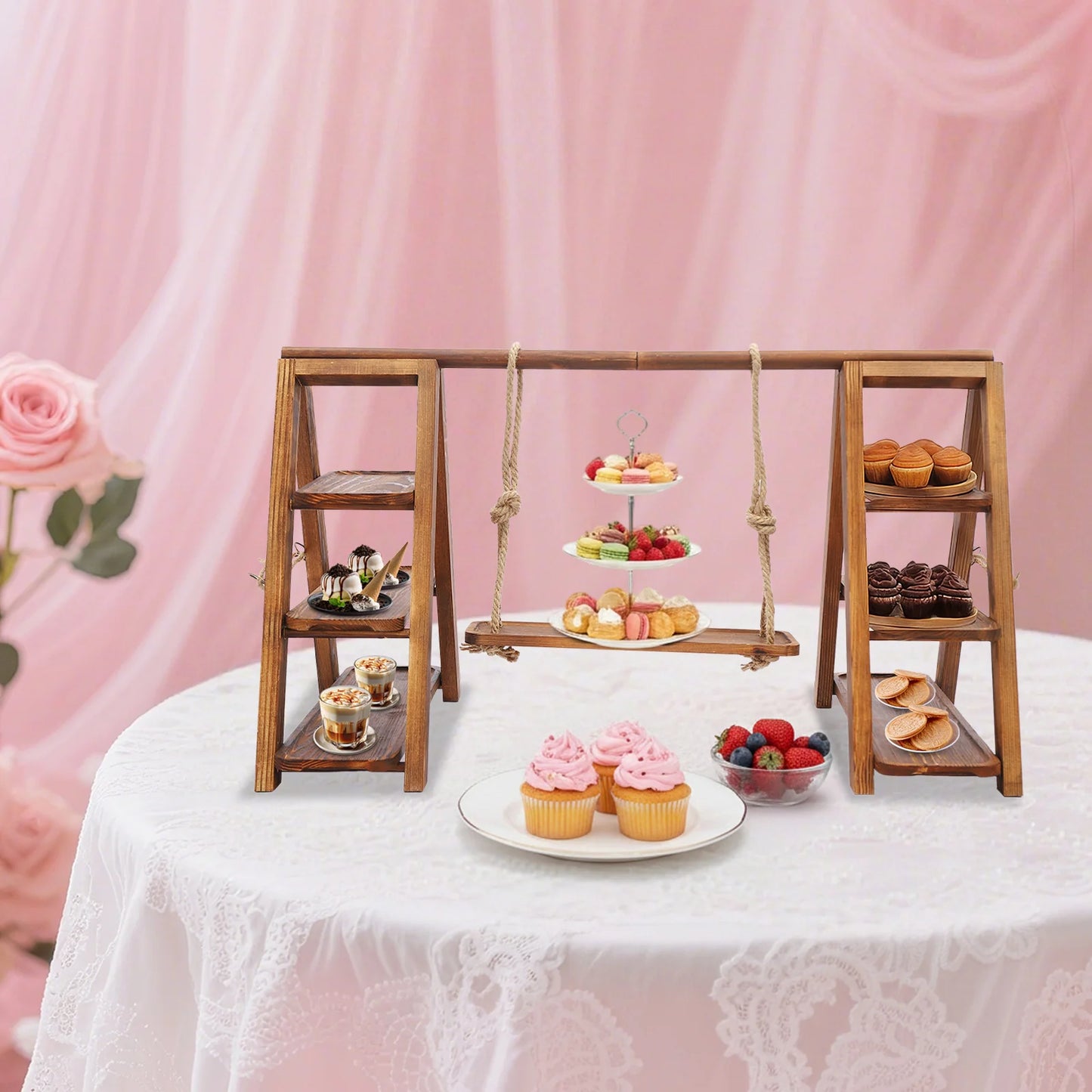 3-Tier Wooden Cake Stand Tray, Dessert Cakes Serving Tray, Wood Cupcake Stand for Weddings, Birthday