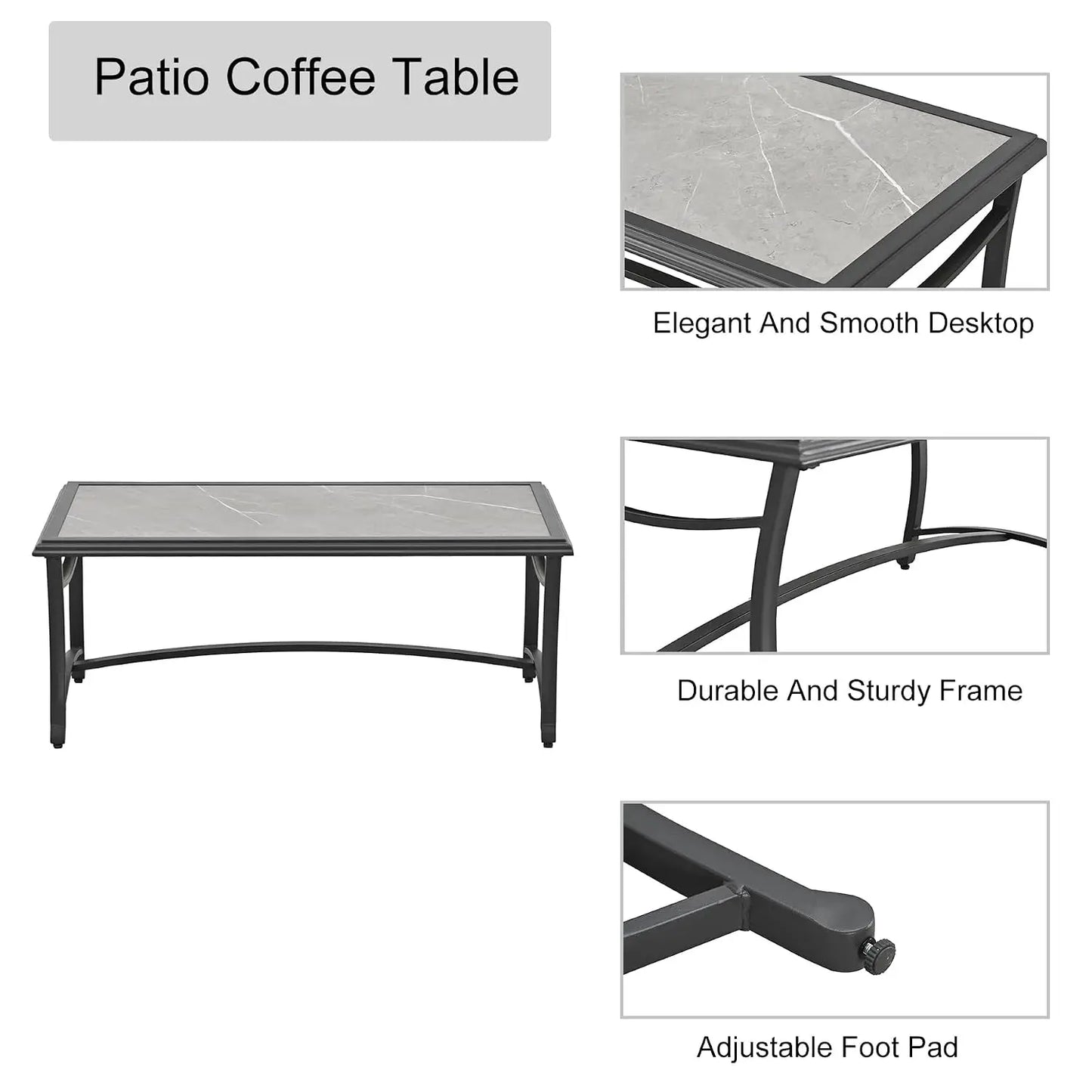 Patio Loveseat Bench Set with Thick Cushions & Coffee Table Outdoor Conversation Sofa for Backyard Deck Lawn, Grey, Customized