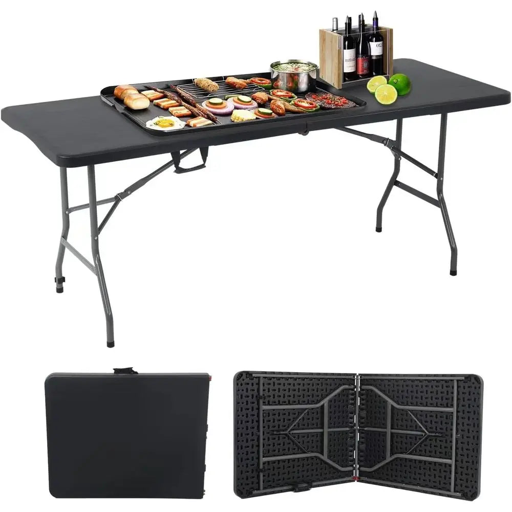 Portable Folding Table 6ft Heavy Duty Plastic Collapsible Table with Carrying Handle Outdoor Indoor Dining Table or Camping and
