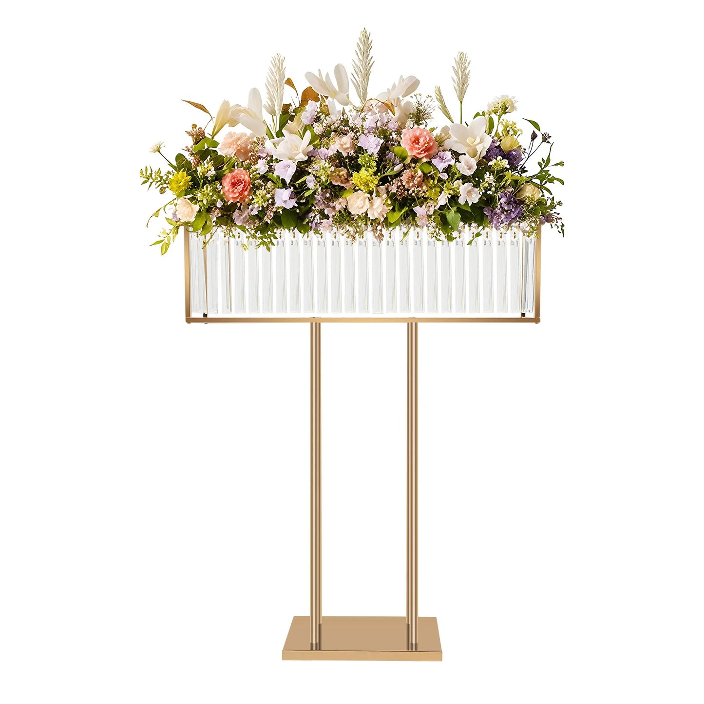 70*90cm Pretty Crystal Wedding Flower Stand Crystal Flower Holder Iron&Crystal Stable Wedding Flowers Frame 8-10kg Clear, Gold