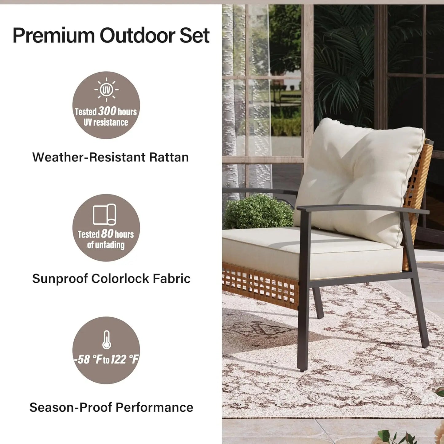 Outdoor Rattan Bistro Set, Patio Furniture Wicker Chairs Set of 2 with Deep Seating and Thick Cushions, Oversize, Customized