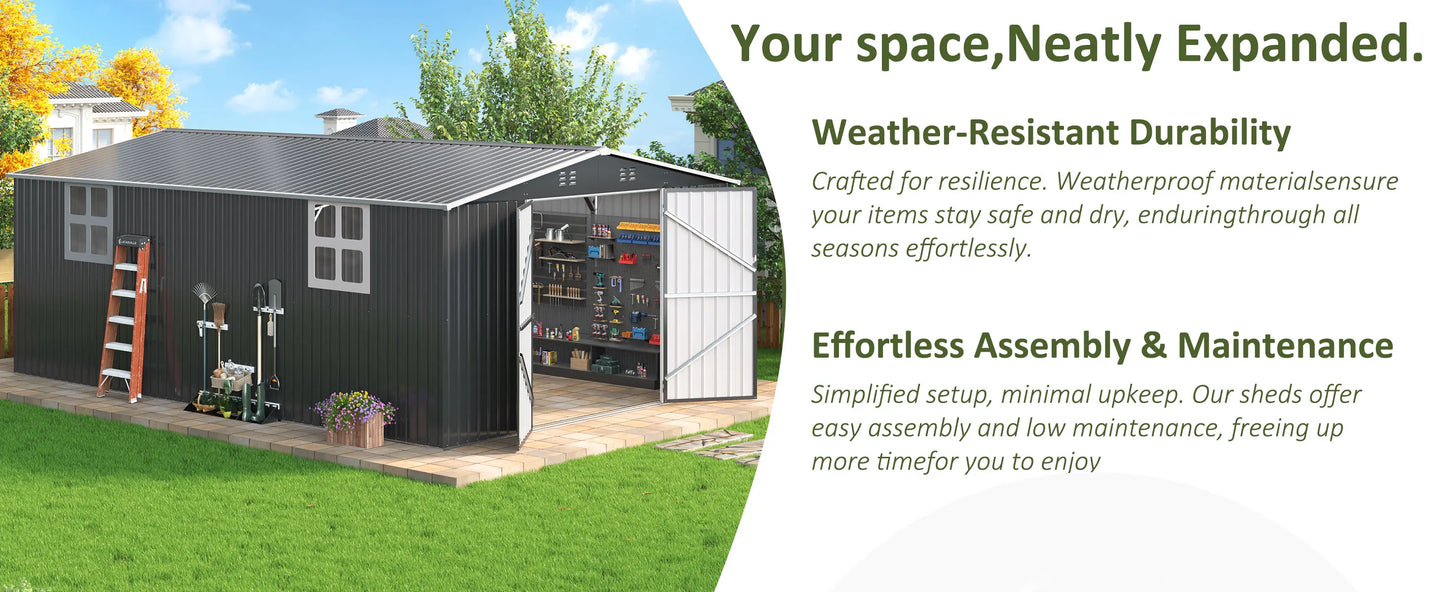 VIWAT 10x10~12x18FT Outdoor Metal Storage Heavy-Duty Frame Shed w/ Lockable Door, Heavy-Duty Tool Shed For Backyard Patio Graden