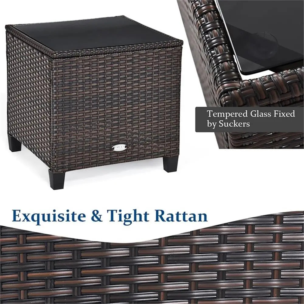 3PCS Rattan Patio Sofa Set, Cushioned Seat & Glass Table, Steel Frame Outdoor Garden Furniture, Customized