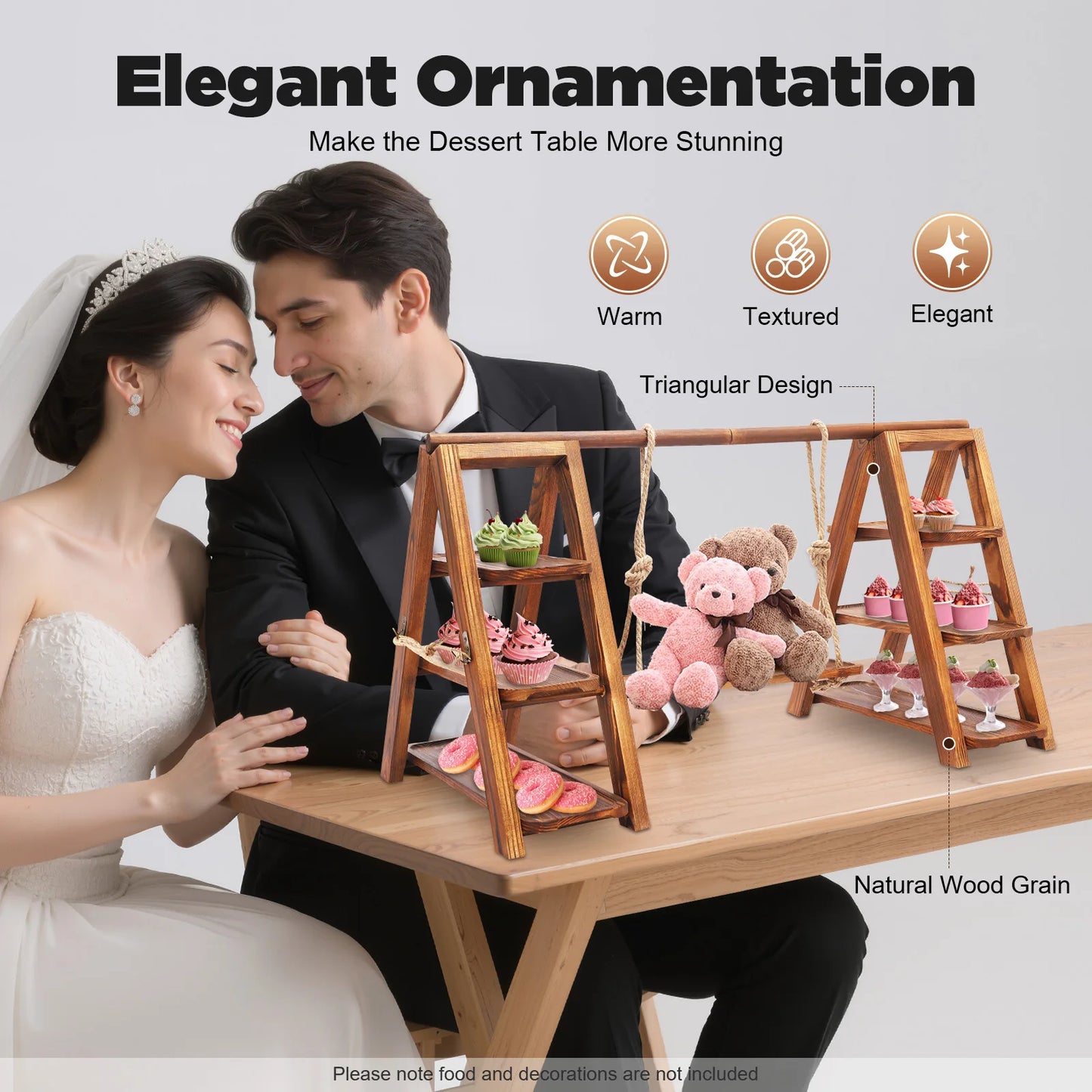 3-Tier Wooden Cake Stand Tray, Dessert Cakes Serving Tray, Wood Cupcake Stand for Weddings, Birthday