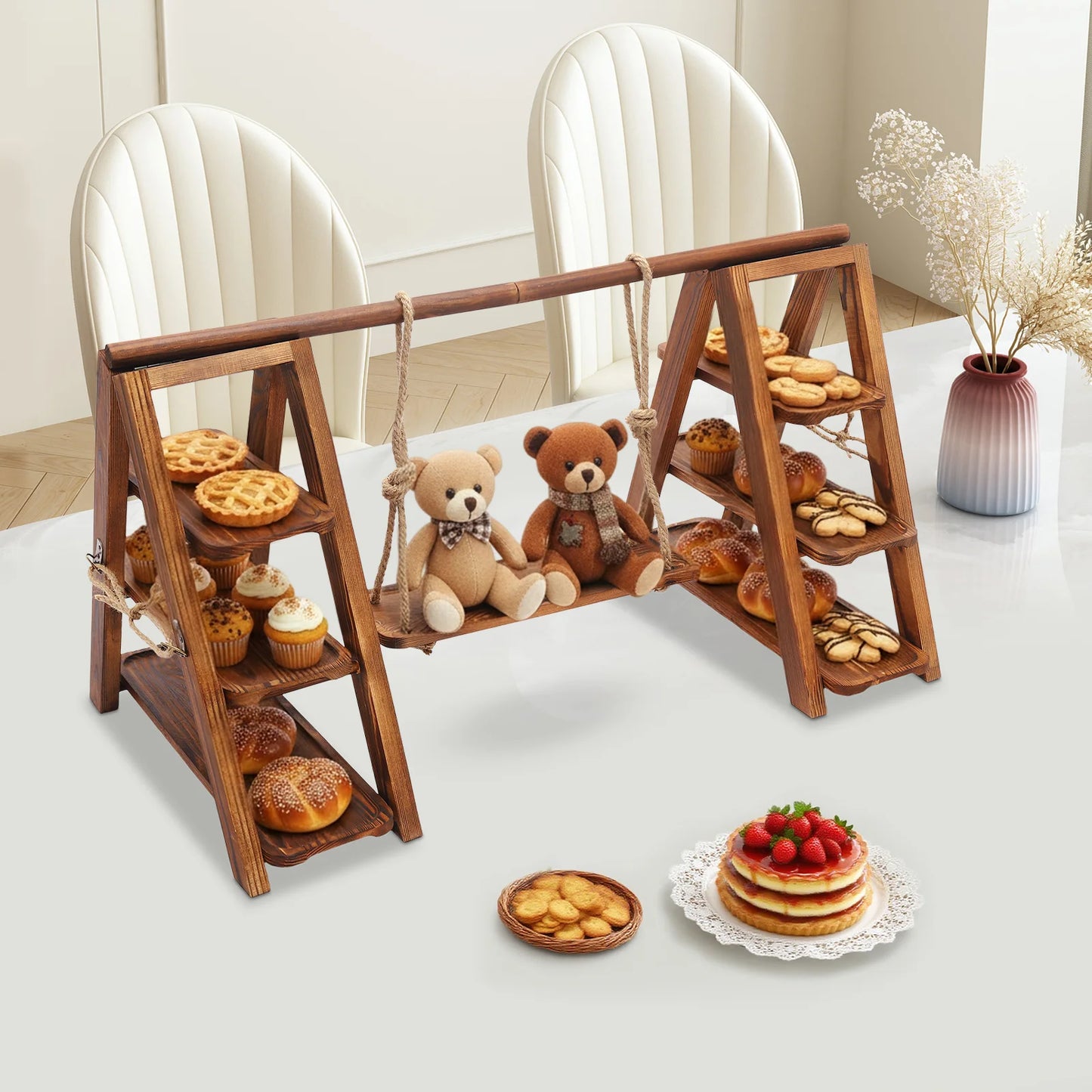 3-Tier Wooden Cake Stand Tray, Dessert Cakes Serving Tray, Wood Cupcake Stand for Weddings, Birthday