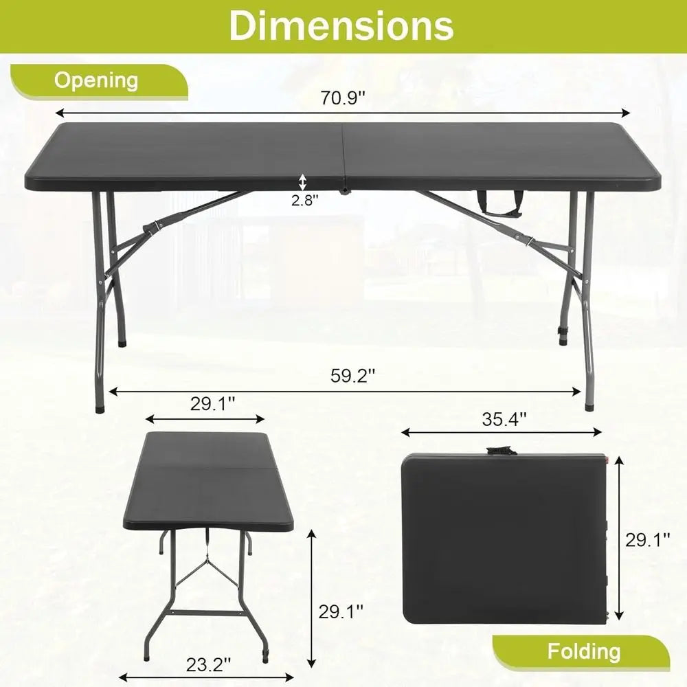 Portable Folding Table 6ft Heavy Duty Plastic Collapsible Table with Carrying Handle Outdoor Indoor Dining Table or Camping and