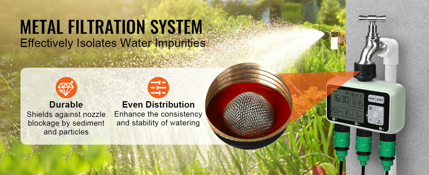 SucceBuy Water Timer 3 Outlets Hose 3 Independent Watering Zone LCD Display Rain Delay Mode Manual Mode Watering Sprinkler Timer