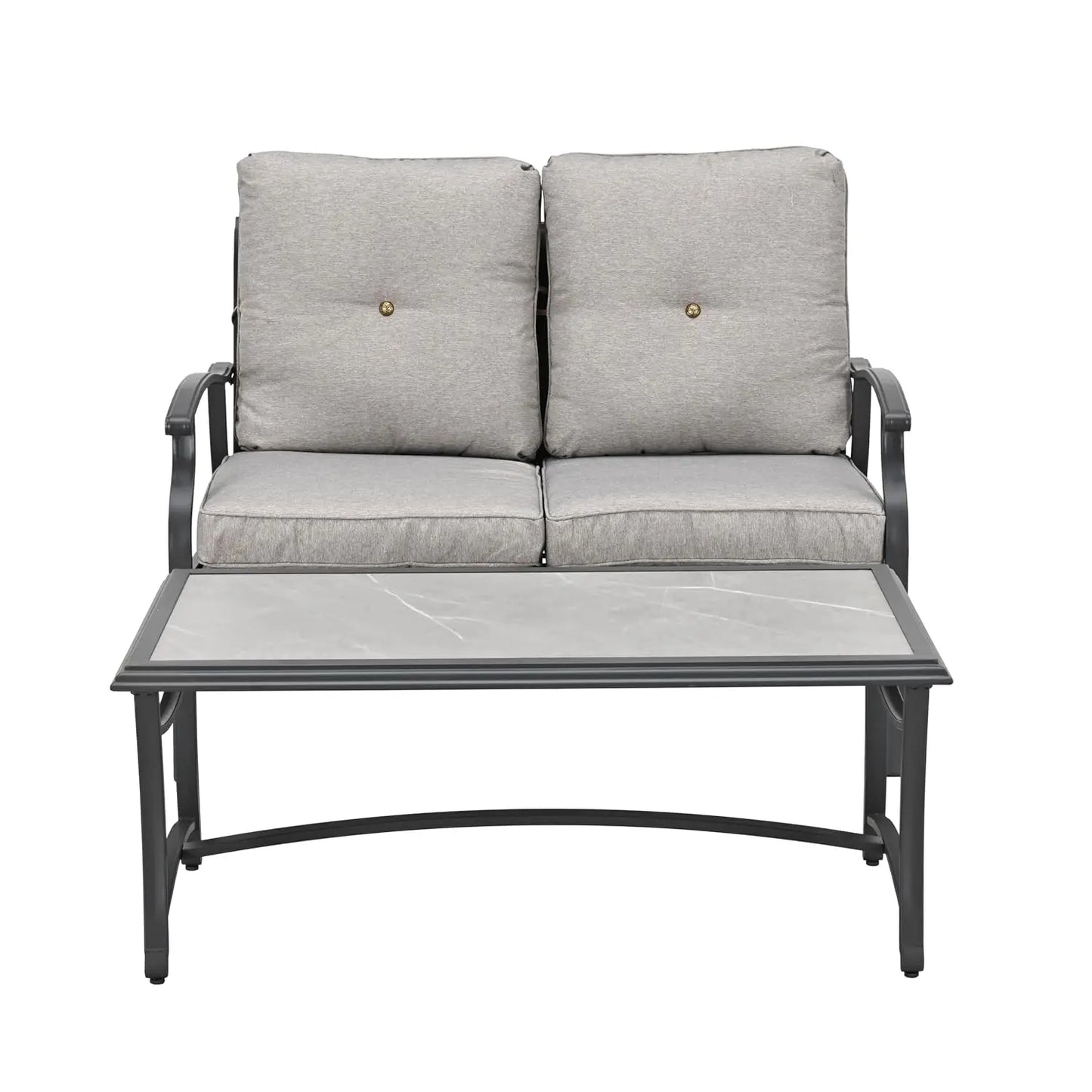 Patio Loveseat Bench Set with Thick Cushions & Coffee Table Outdoor Conversation Sofa for Backyard Deck Lawn, Grey, Customized