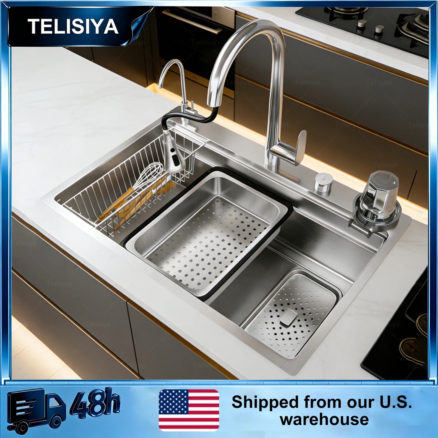 Undermount Sinks 304 Stainless Steel Kitchen Sink Embossed Single Bowl Large Dish Wash Single Slot Shipped from the US