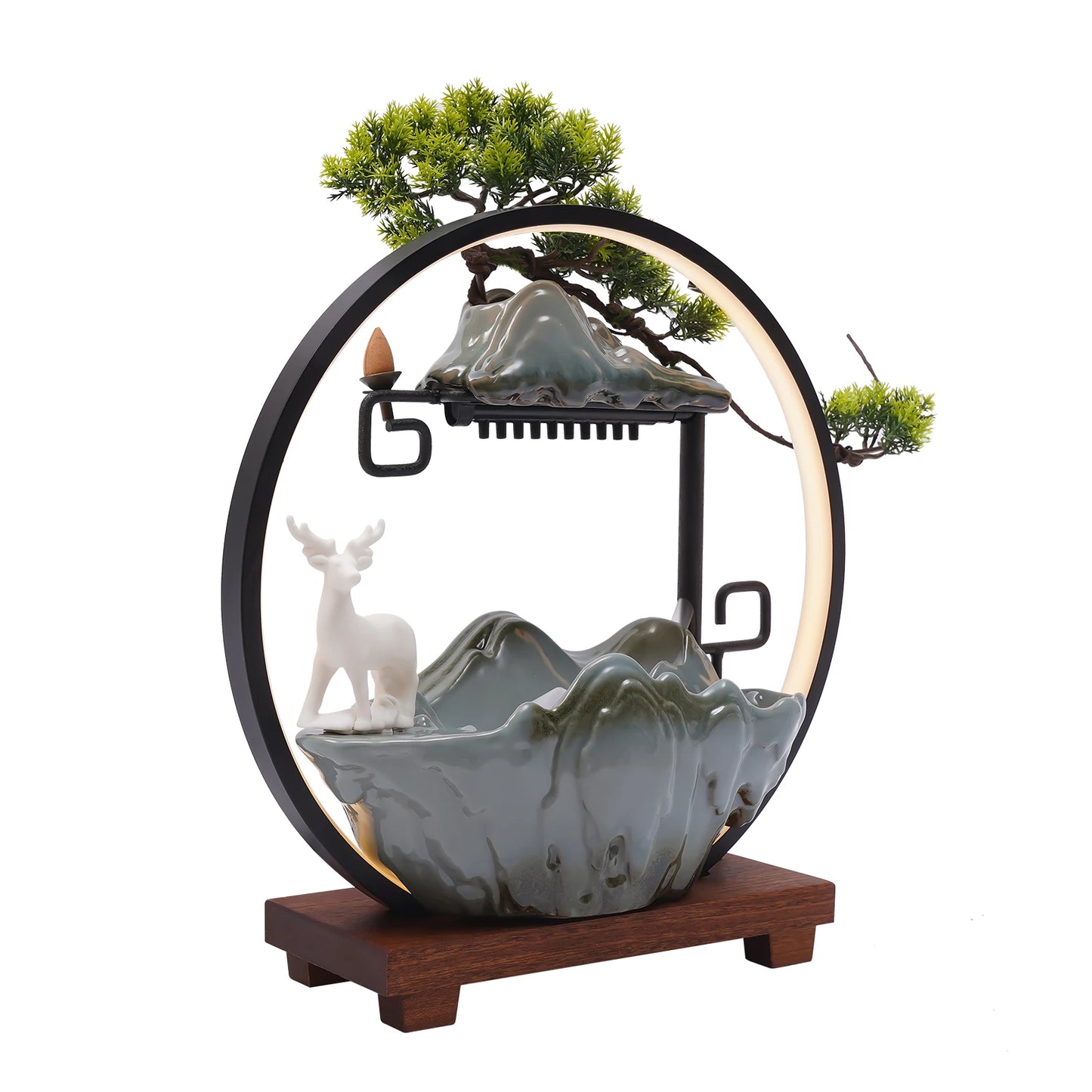 Bymaocar Decorative Water Fountain Tabletop Fountain LED Light Mist Effect Indoor Fountain Simulated Landscape Bonsai Tree Home Office Desk Decor Zen Relaxation Gift