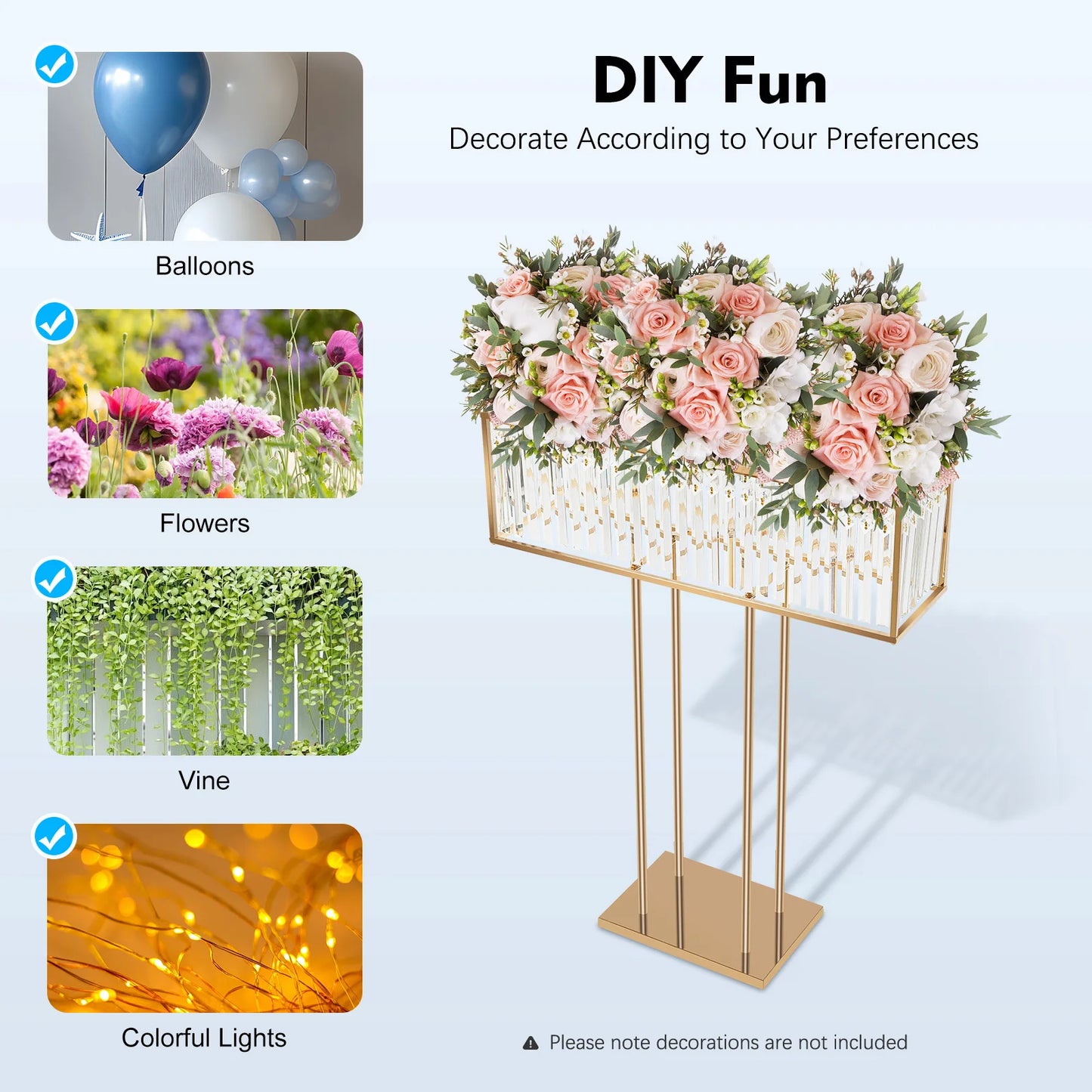 70*90cm Pretty Crystal Wedding Flower Stand Crystal Flower Holder Iron&Crystal Stable Wedding Flowers Frame 8-10kg Clear, Gold