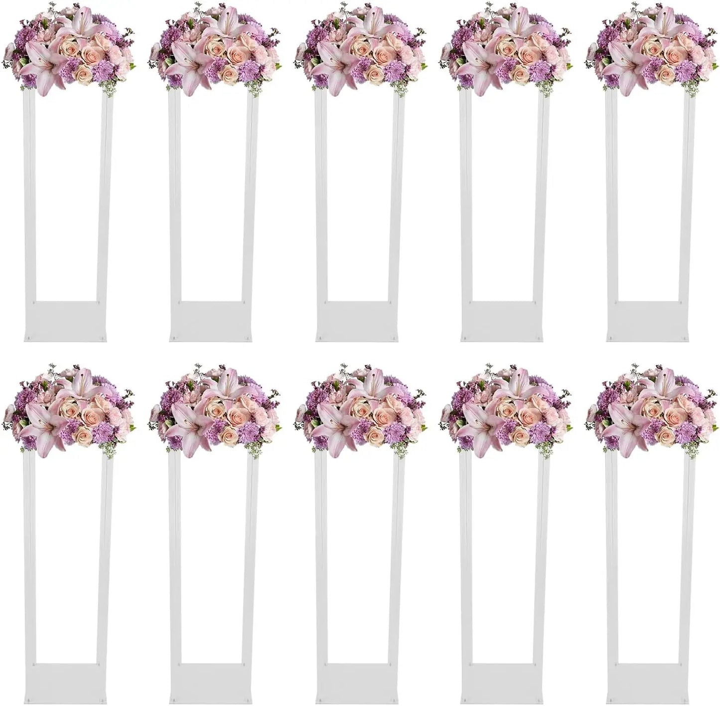 10PCS, 80 cm Wedding Flower Stands Acrylic Wedding Decoration for Tables Bouquet Vase Columns Flower Vase Rectangular Floor Vase