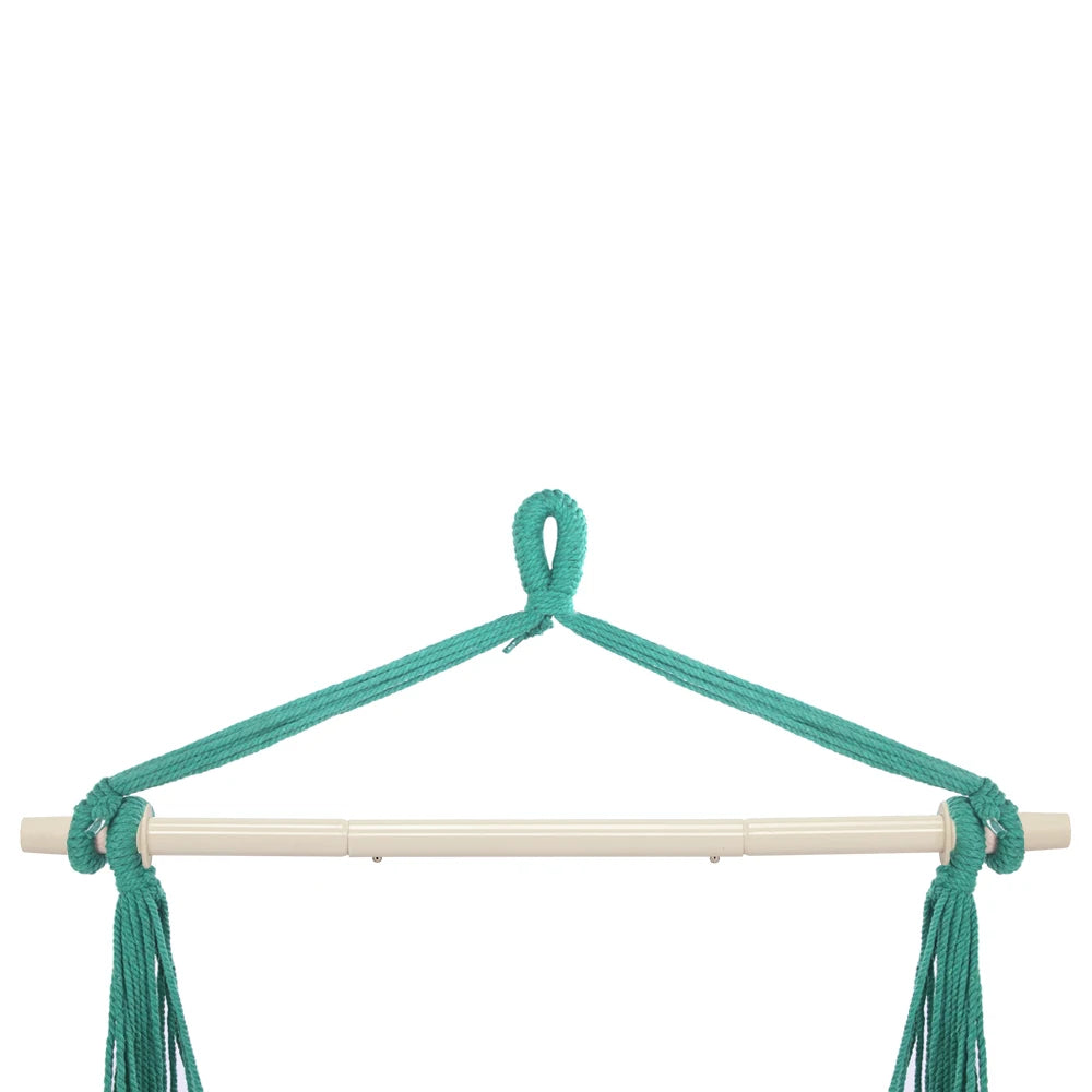 Outdoor Hanging Rope Chair Polyester Cotton with 2 Soft Pillows Green 250 Lbs Capacity for Garden Patio Porch Backyard Swing