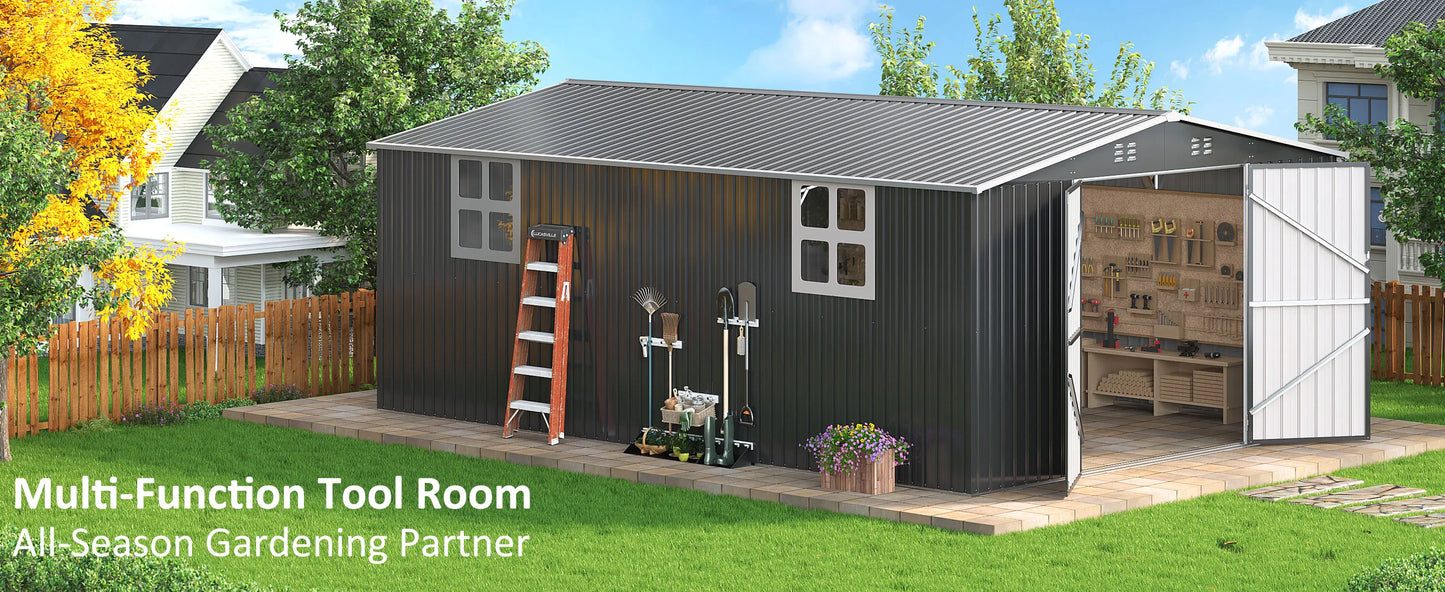 VIWAT 10x10~12x18FT Outdoor Metal Storage Heavy-Duty Frame Shed w/ Lockable Door, Heavy-Duty Tool Shed For Backyard Patio Graden