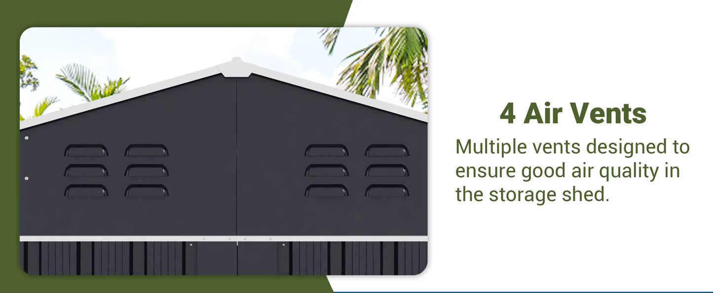 VIWAT 10x10~12x18FT Outdoor Metal Storage Heavy-Duty Frame Shed w/ Lockable Door, Heavy-Duty Tool Shed For Backyard Patio Graden