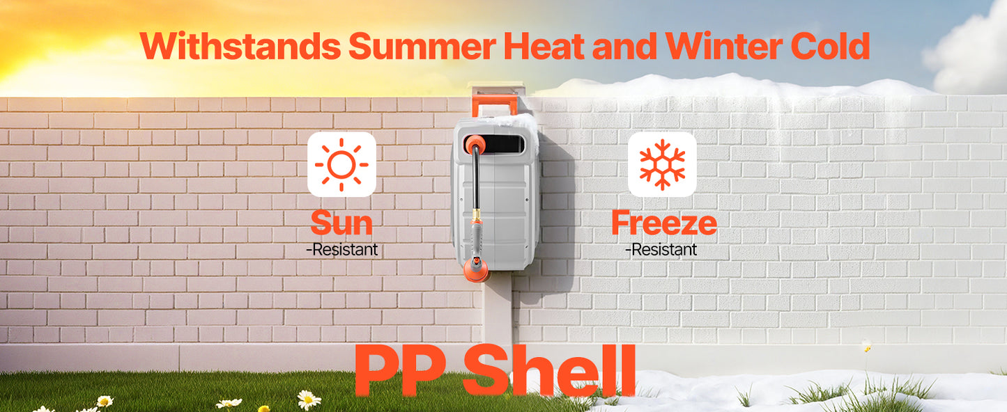 SucceBuy Retractable Garden Hose Reel Wall Mounted Hose Reel Heavy Duty Garden Hose Reel with 9Pattern Nozzle 180°Swivel Bracket